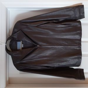 Nine West black leather jacket with princess seams. Size Large